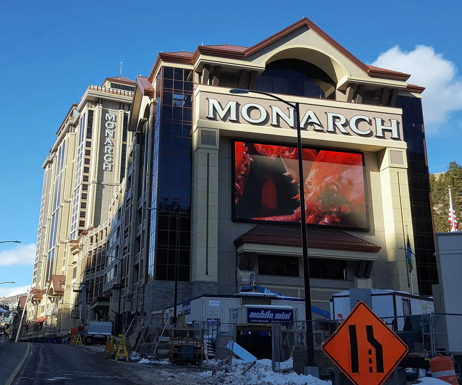 Monarch Casino Resort Spa buildings and hotel tower in Black Hawk, Colorado, during construction in 2019